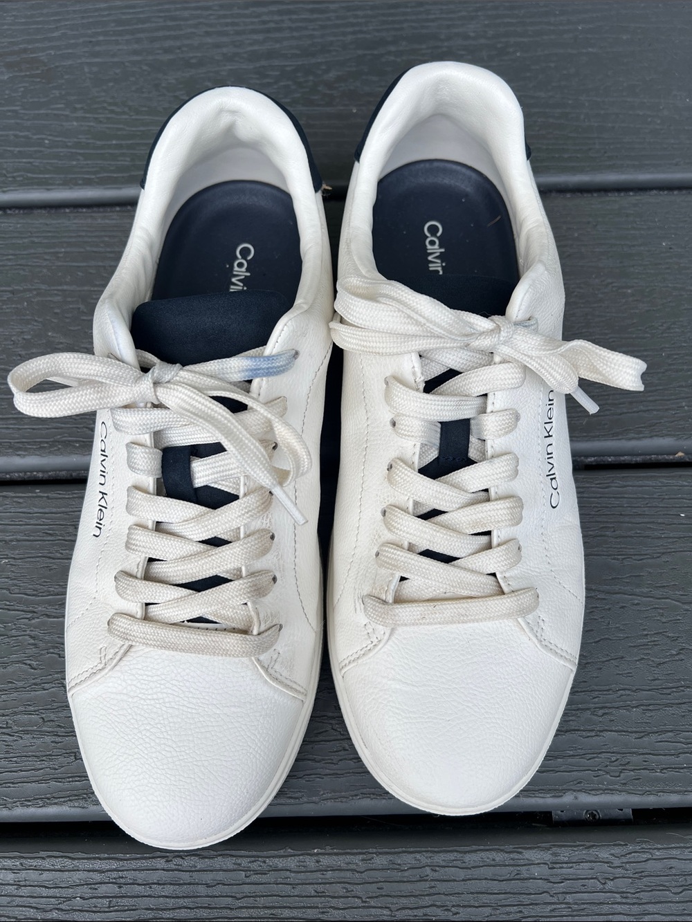 Calvin Klein Men’s White Leather Sneakers with Navy Inners